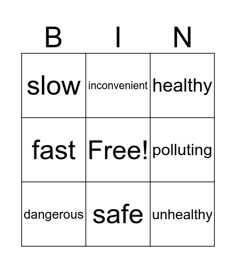 Adjective Bingo Card