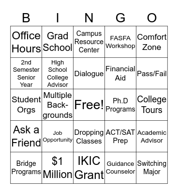 College Readiness BINGO Card