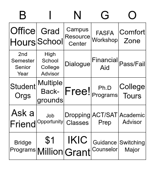 College Readiness BINGO Card