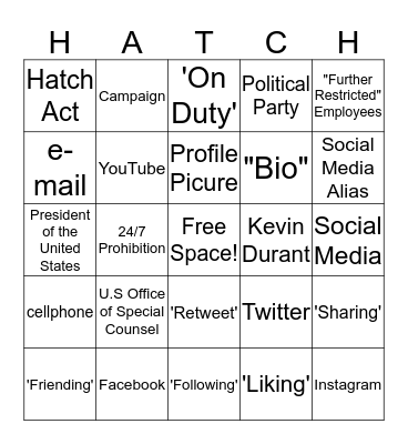 Hatch Act Bingo Card