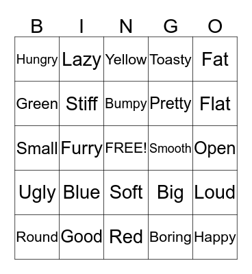 Adjective Bingo! Bingo Card