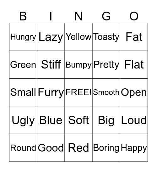Adjective Bingo! Bingo Card