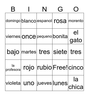 Spanish Bingo Card