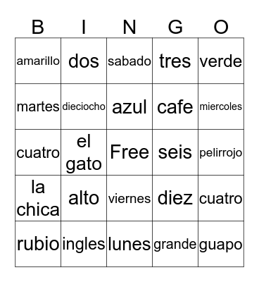 Spanish Bingo Card