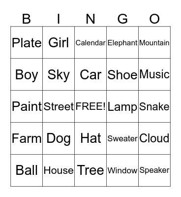 Noun Bingo! Bingo Card