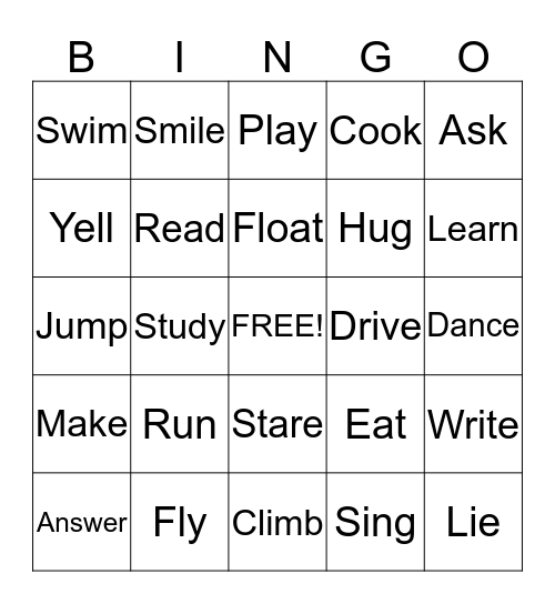 Verb Bingo! Bingo Card