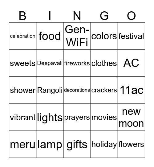 Happy Diwali!! Bingo Card