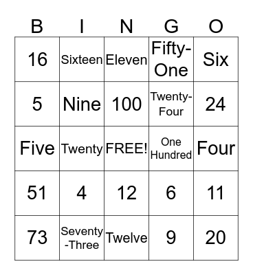 Number Bingo! Bingo Card