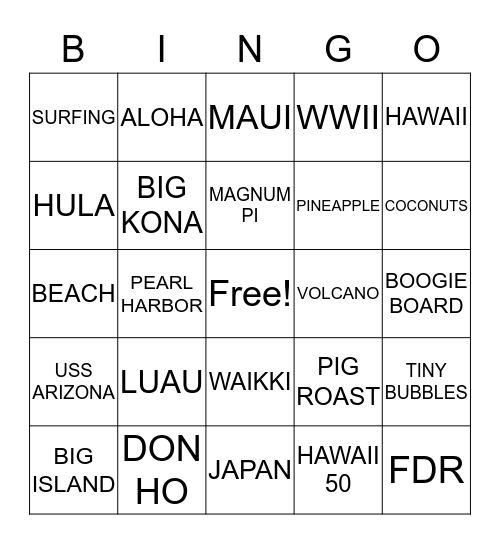 HAWAIIAN LUAU BINGO Card