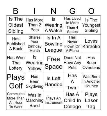 Meet Someone Who...... Bingo Card