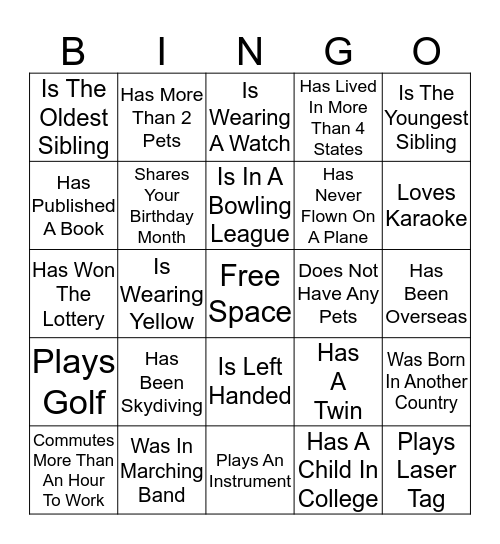 Meet Someone Who...... Bingo Card