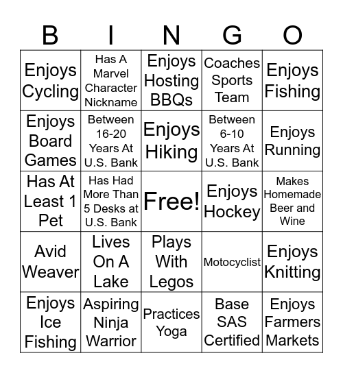 ERA Scavenger Hunt Bingo Card