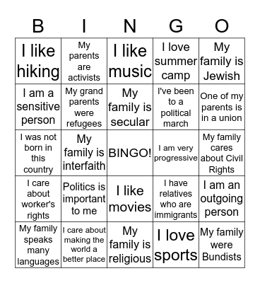 Solidarity Bingo Card