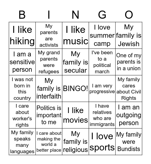 Solidarity Bingo Card