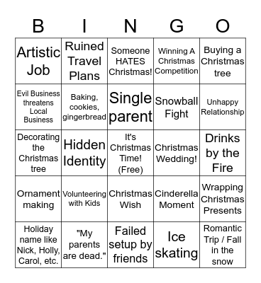 Hallmark Christmas Movie Bingo Card