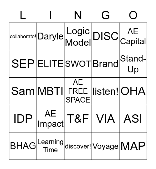 Ambassador Enterprises Bingo Card