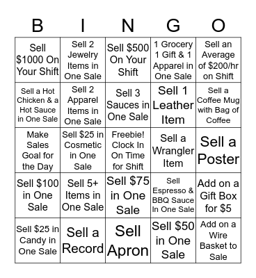 Retail Sales Bingo Card