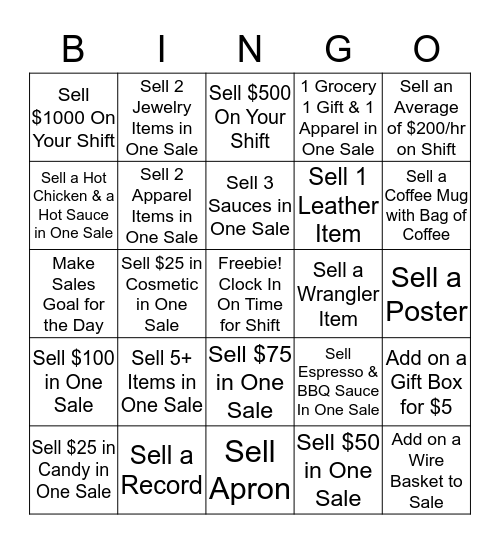 Retail Sales Bingo Card