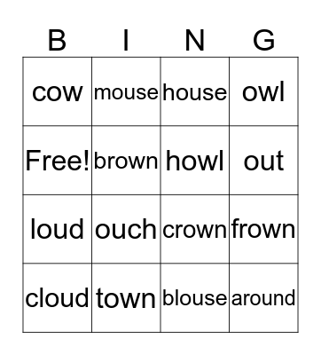 Decodable words: ou and ow Bingo Card