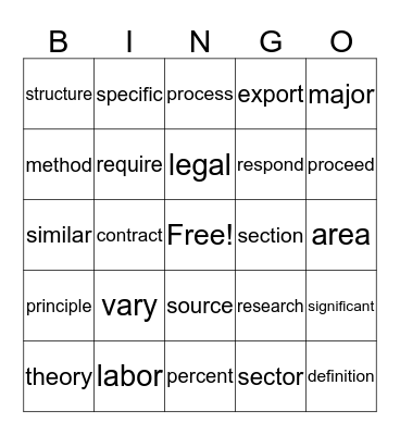 AWL  Sets 3-4 Version 1 Bingo Card