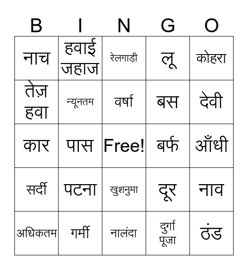 Bharat mela Bingo Card