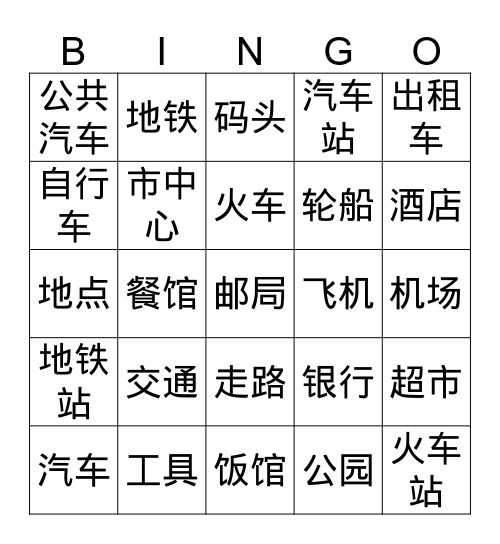 year 8 term 3 transport vocabulary 1  Bingo Card