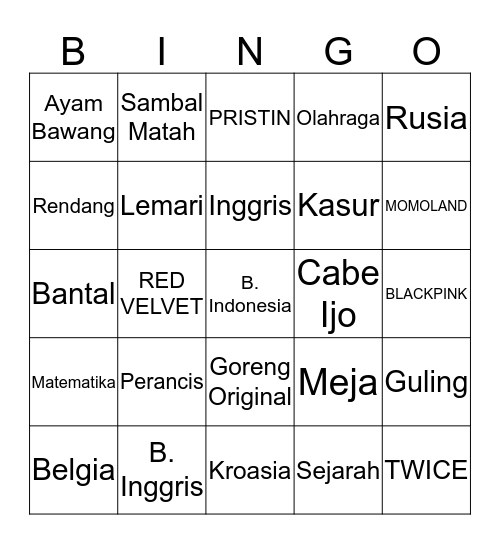 BINGONYA SHAYNA YIHA Bingo Card