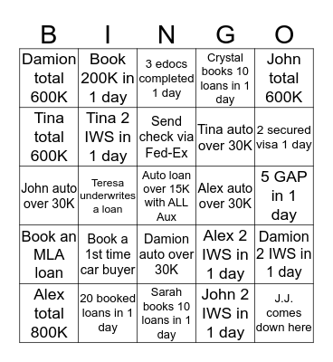 Bingo Bango Bongo Bingo Card