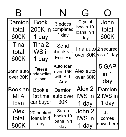Bingo Bango Bongo Bingo Card