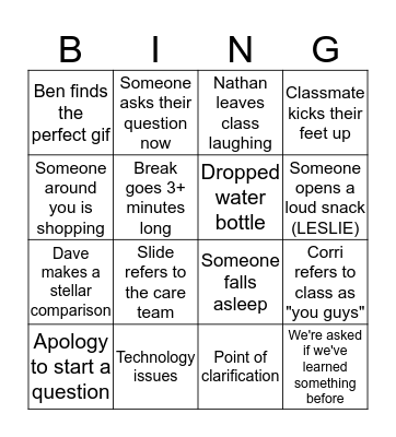 Peds Bingo Card