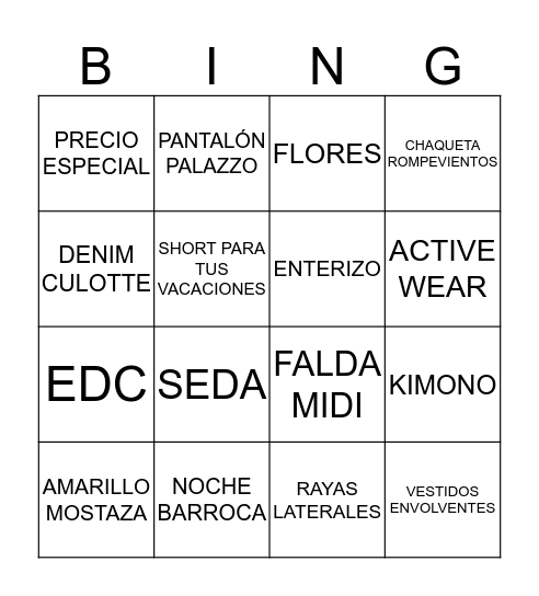 EDC BINGO Card