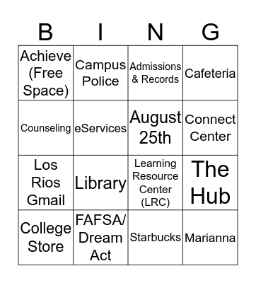 Achieve@ARC Bingo Card