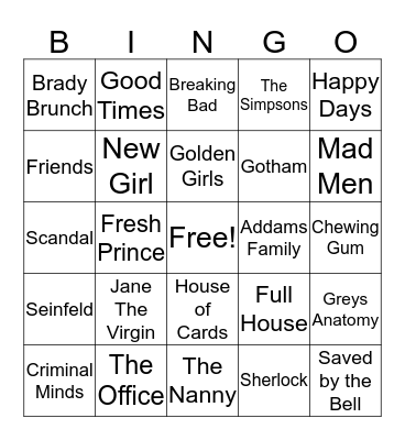 Theme Song Bingo Card