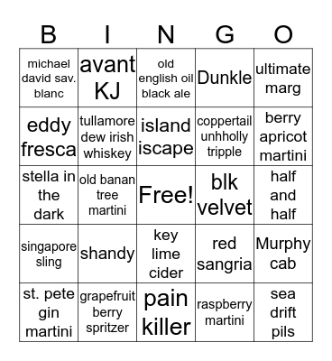 Tuesday Booze day Bingo Card