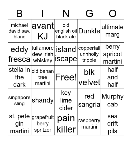 Tuesday Booze day Bingo Card