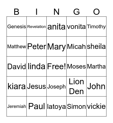 Vacation Bible School Bingo Card
