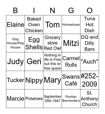 Albers Family Picnic 2018 Bingo Card