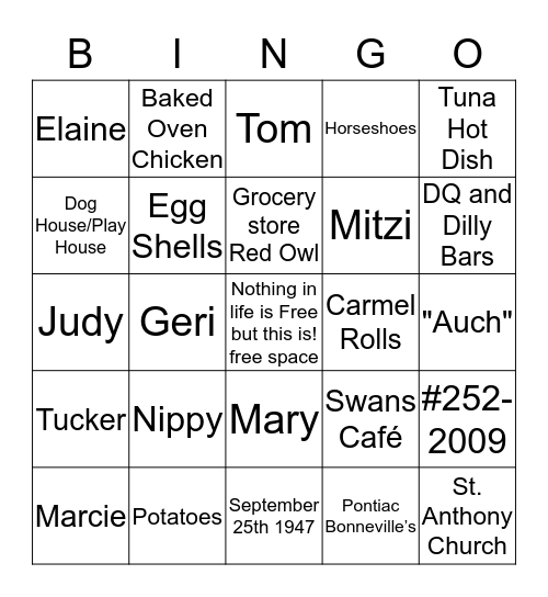 Albers Family Picnic 2018 Bingo Card