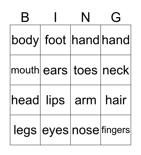 body Bingo Card