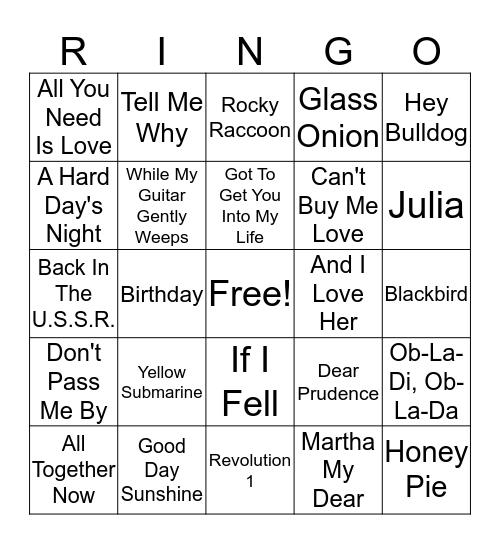 Ringo Bingo!  Bingo Card