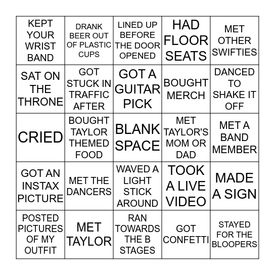 THINGS I DID ON THE REP TOUR Bingo Card