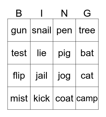 Spelling Bingo Card
