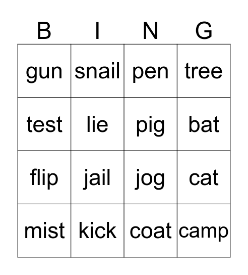 Spelling Bingo Card