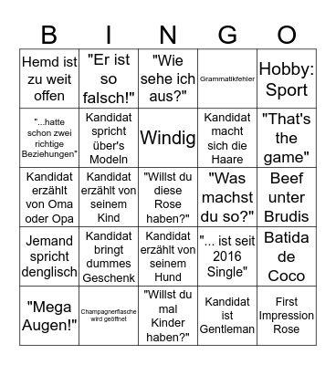 Bachelorette 2018 Folge 1 Bingo Card