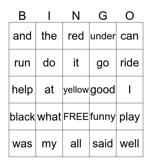 Sight Word BINGO Card