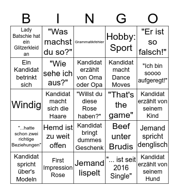 Bachelorette 2018 Folge 1 Bingo Card