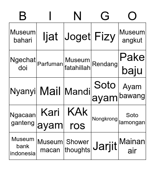 Reallymino Bingo Card