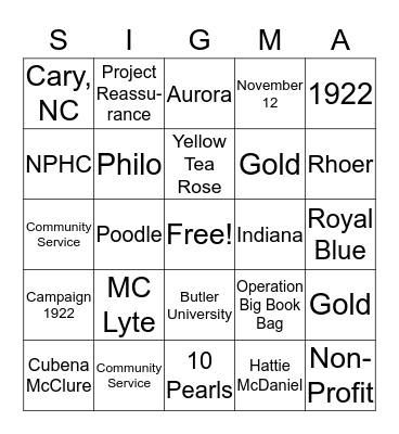 SIGMA Bingo Card