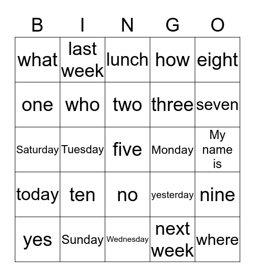 Sign Language Bingo Card