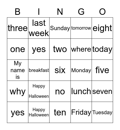 Sign Language Bingo Card